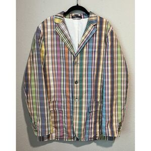 Vintage Polo Ralph Lauren Men's Blazer MED Madras Plaid 3 Button Sport Coat Flaw